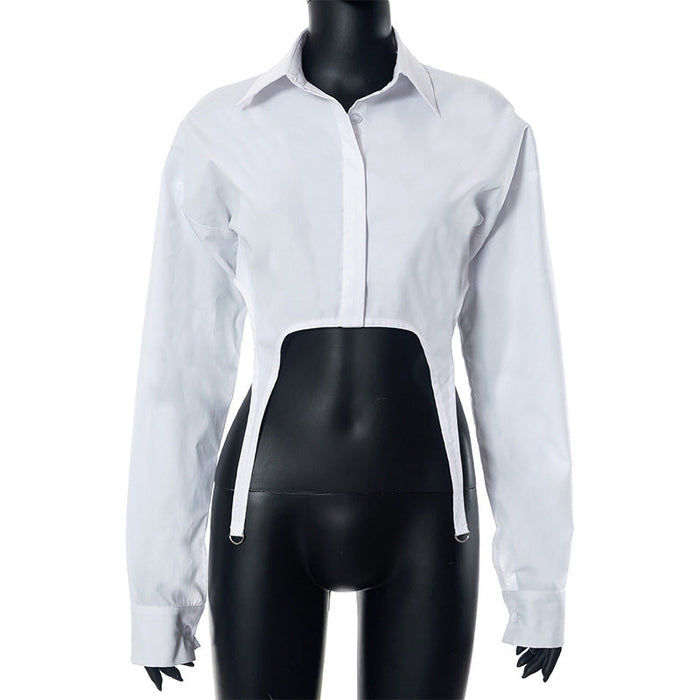 Women Clothing Summer Solid Color Long Sleeve Short Irregular Asymmetric Sexy Shirt for Women