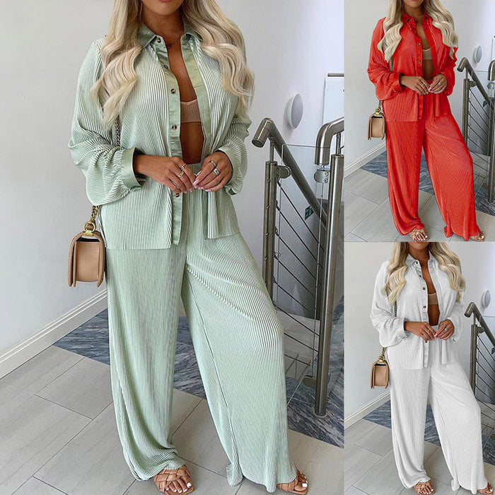 Women Clothing Autumn Winter Long-Sleeved Shirt Pants Loose Casual Pants Two-Piece Suit