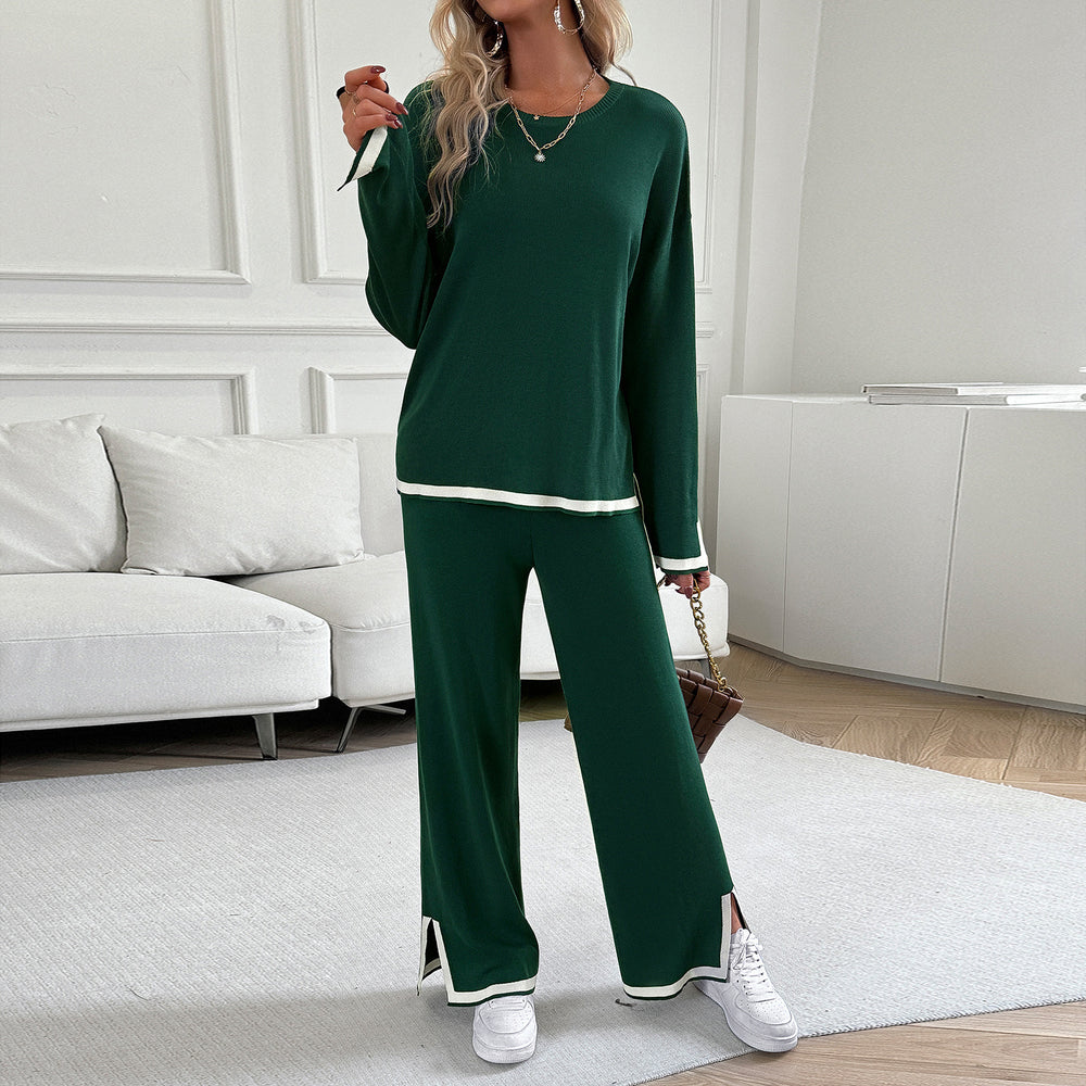 Women Clothing Suit Casual Solid Color Knitted Long Sleeve Suit Suit