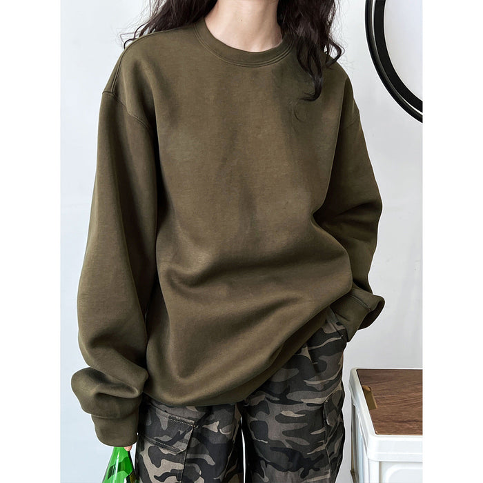 Minimalist Idle Solid Color round Neck Pullover G Air Cotton Double Sided Knitted Sweater for Women