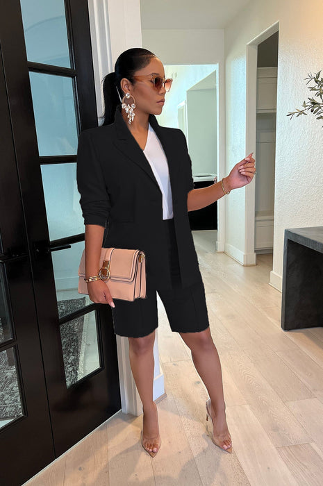 Women Clothing Blazer Shorts Two Piece Suit Spring Summer Casual Suit