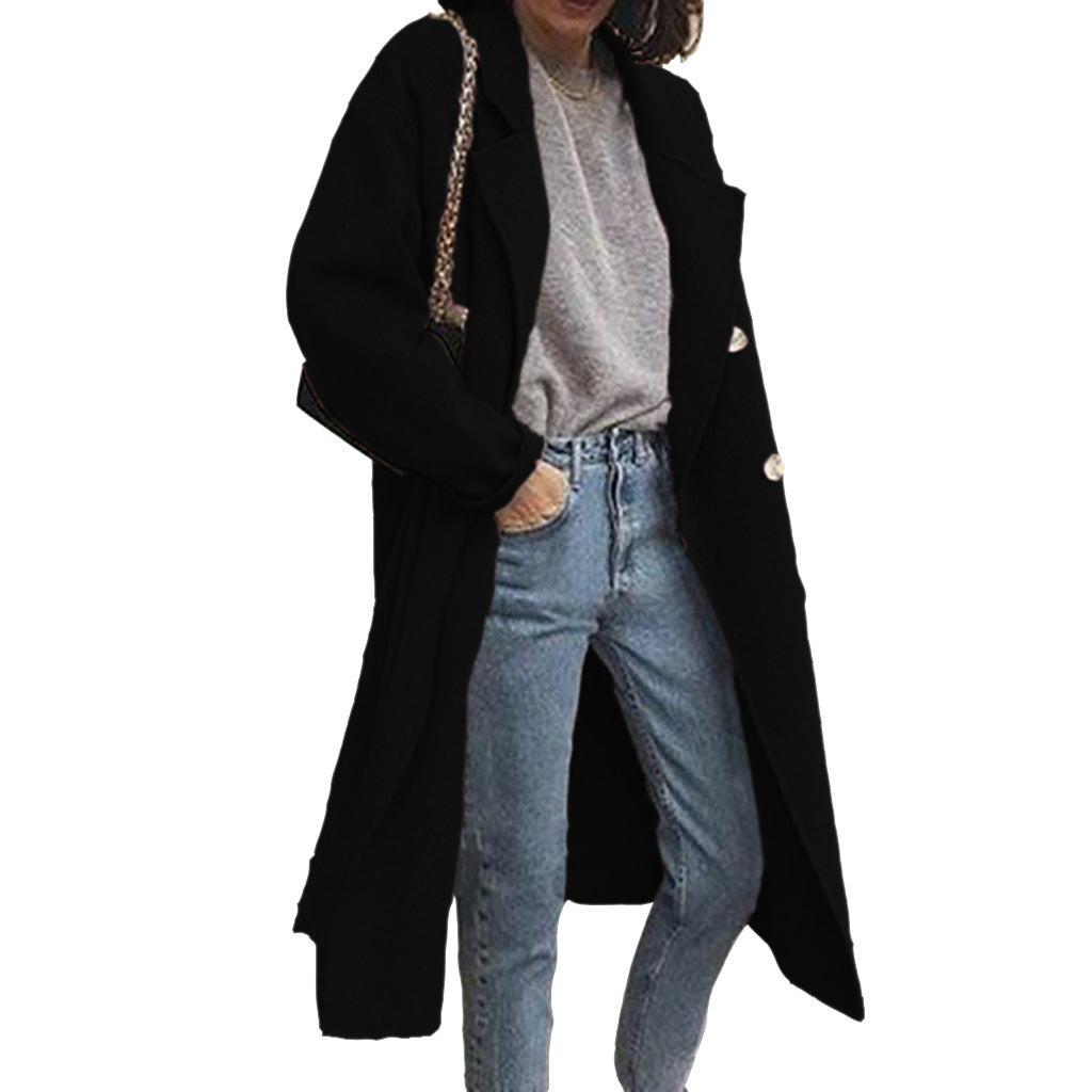 Women Clothing Double Breasted Woolen Coat Autumn Winter Coat Women