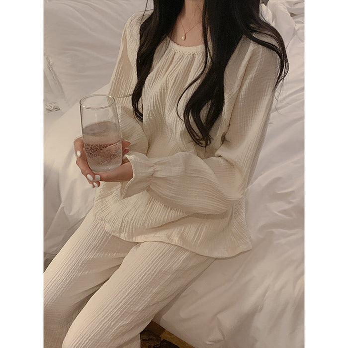 Homewear Suit Pure Cotton Double Layer Gauze Pajamas Long Sleeve Long Sleeve Two Piece Set Lace Collar Pajamas