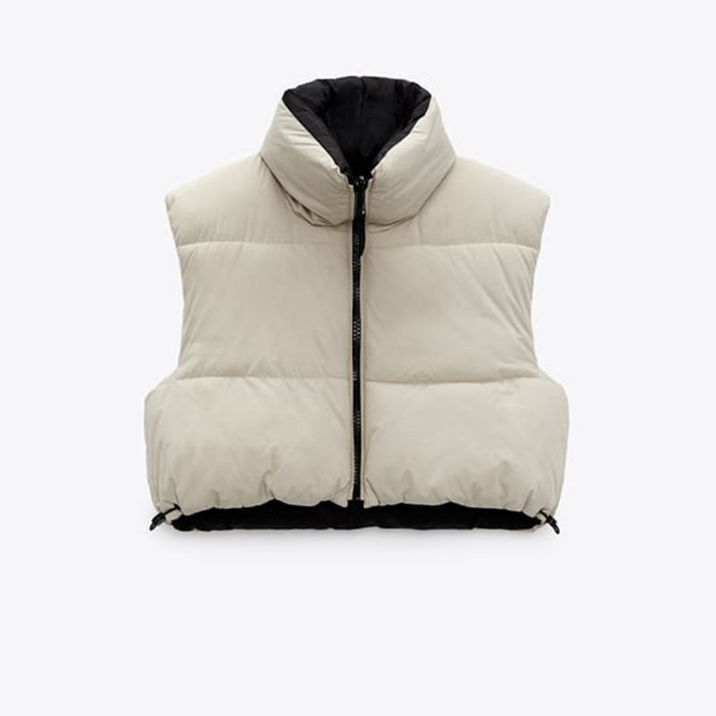 Winter High Neck Short Cotton Coat Vest Reversible Cotton Padded Coat Vest