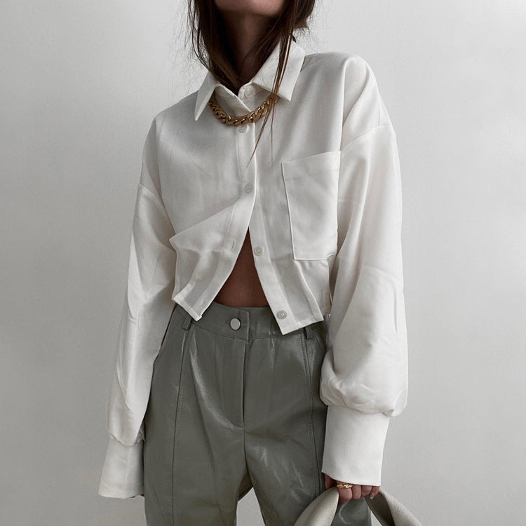Fall Women  Clothing Short Shirt Niche Elegant Loose Long Sleeve Design White Shirt for Women
