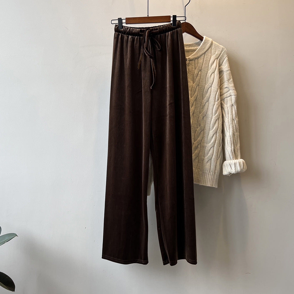 Velvet Wide Leg Pants Women Autumn High Waist Drooping Loose Mopping Casual Trousers