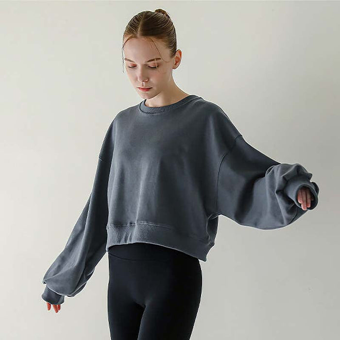 Short Sweaters Women Clothing Spring Autumn Long Sleeve round Neck Pullover Casual Yoga Clothes Sexy Fitness Sports Top