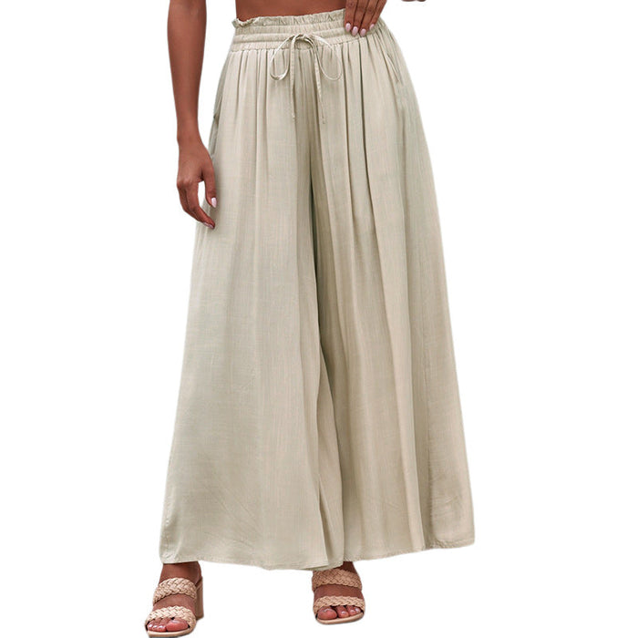 Summer Tied High Waist Wide Leg Pants Women Loose Casual Pants