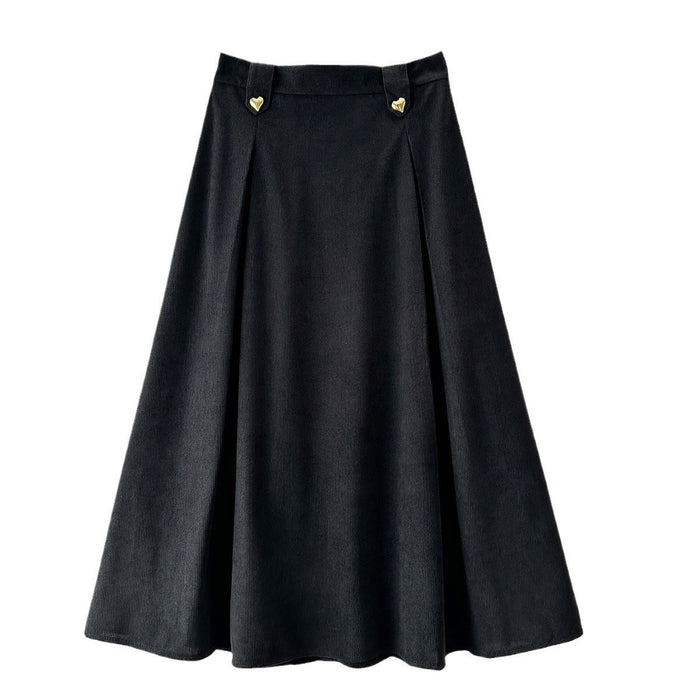 Corduroy Skirt for Women A line Large Hem Slim-Fit Slimming Umbrella Skirt Mid Length Small Retro Casual Skirt