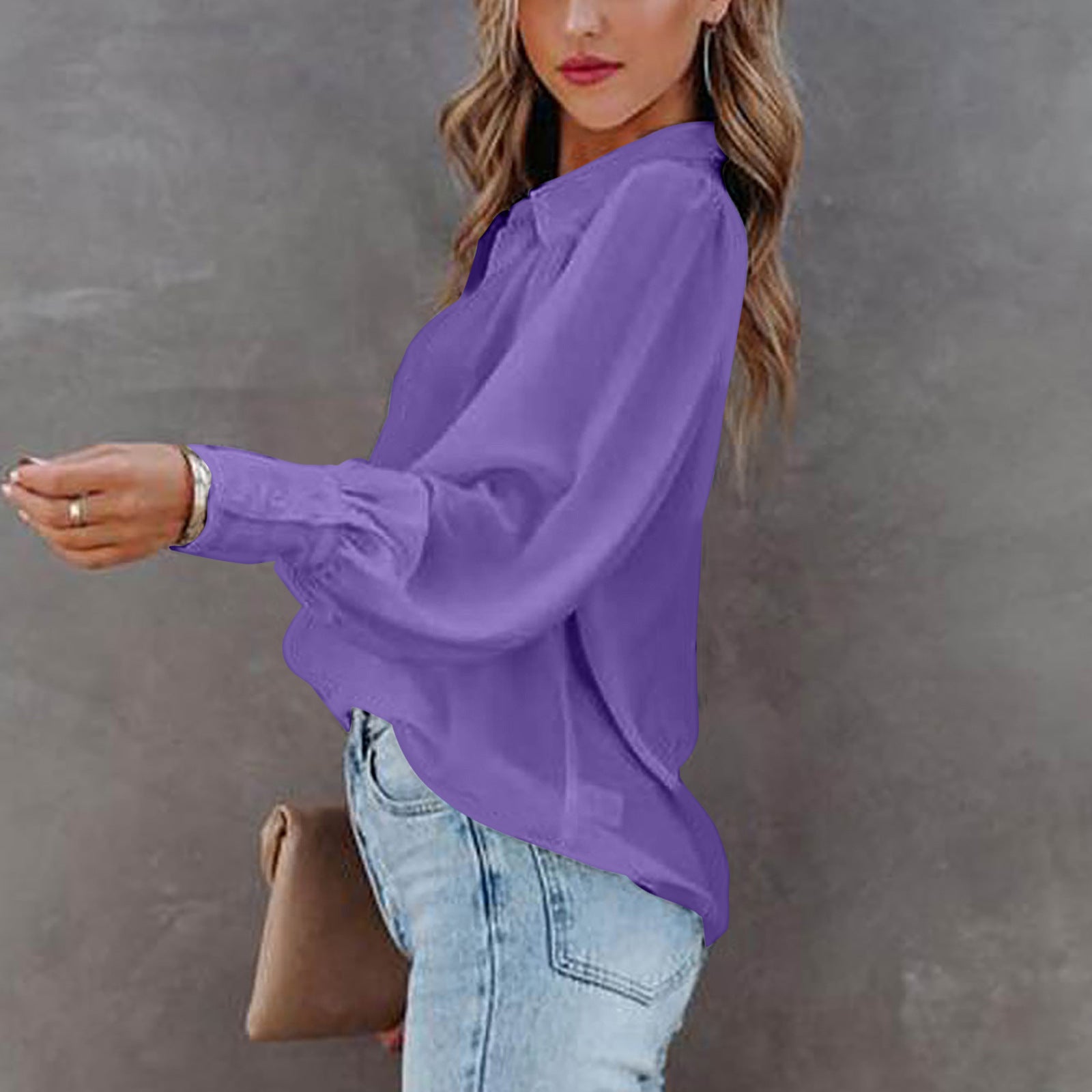 Autumn Winter Women Long Sleeved Chiffon Shirt Top Lantern Sleeve Pleated Loose Shirt Women