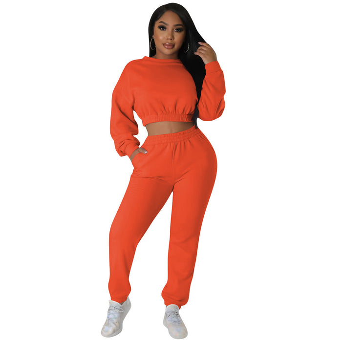 Women Clothing Autumn Winter Casual Sweater Suit Solid Color Two Piece Set