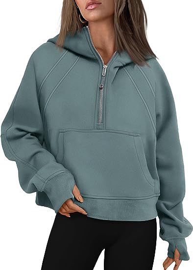 Women Clothing Half Zipper Hooded Sweatshirt Loose Short Velvet Sweater