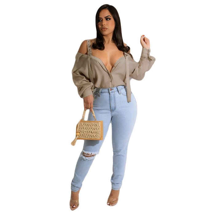 Solid Color Sling Women Shirt