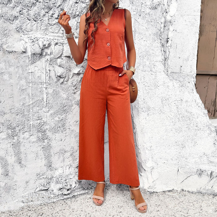 Women Wear Spring Summer Casual Solid Color Vest Suit