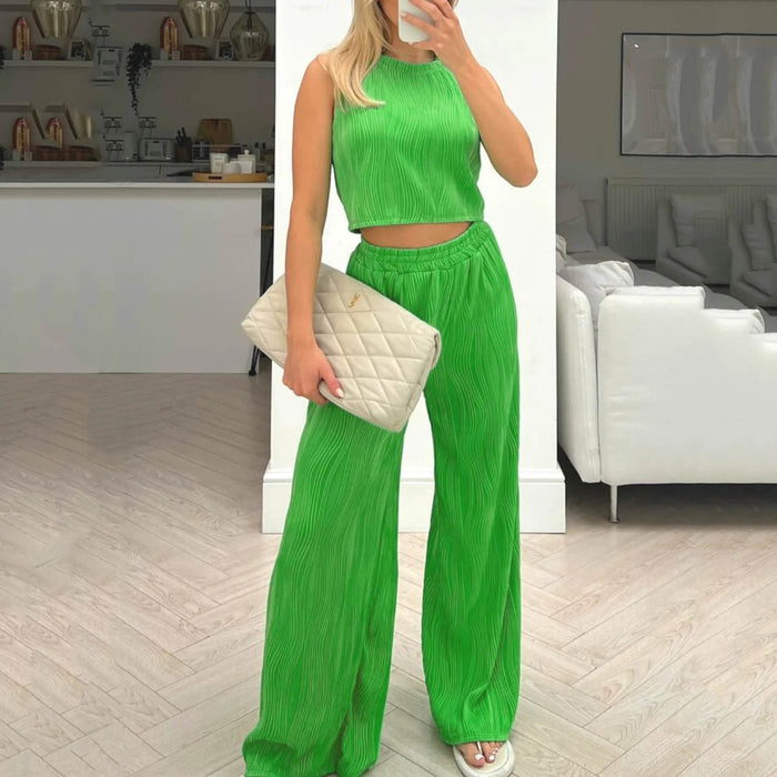 Summer Solid Color Sleeveless Vest Top Trousers Women Wear Two Piece Casual Suit for Women