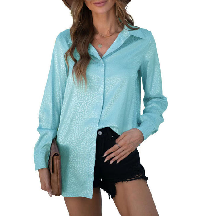 Women Shirt Autumn Comfort Satin Gravel Pattern Long Sleeve Loose Women  Top