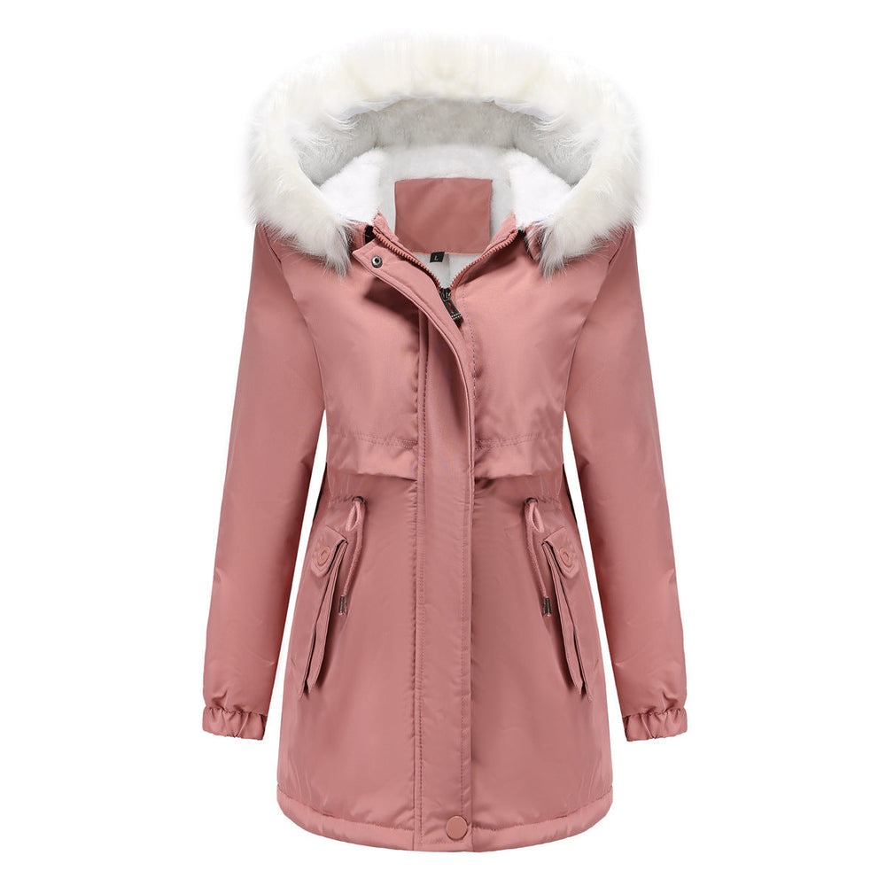 Women Winter Velvet Cotton Clothes Women Hooded Detachable Fur Collar Long Sleeve Parka