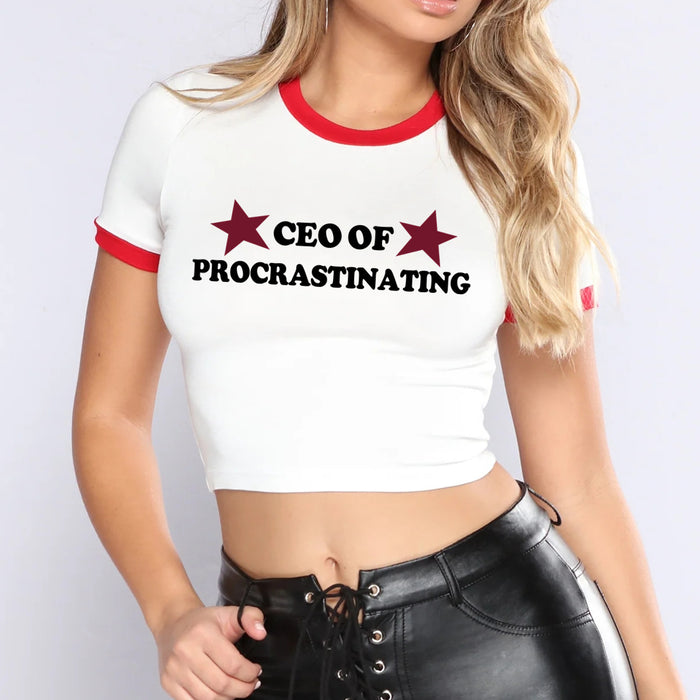 Street Trendy Sexy Letter Graphic Print Short Cropped Short Sleeved T-shirt Top Women Clothing