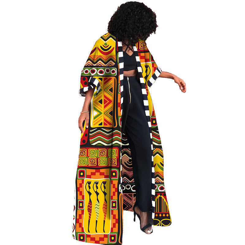 Women Spring Clothing Windbreaker African Ethnic Women Coat Long Printed