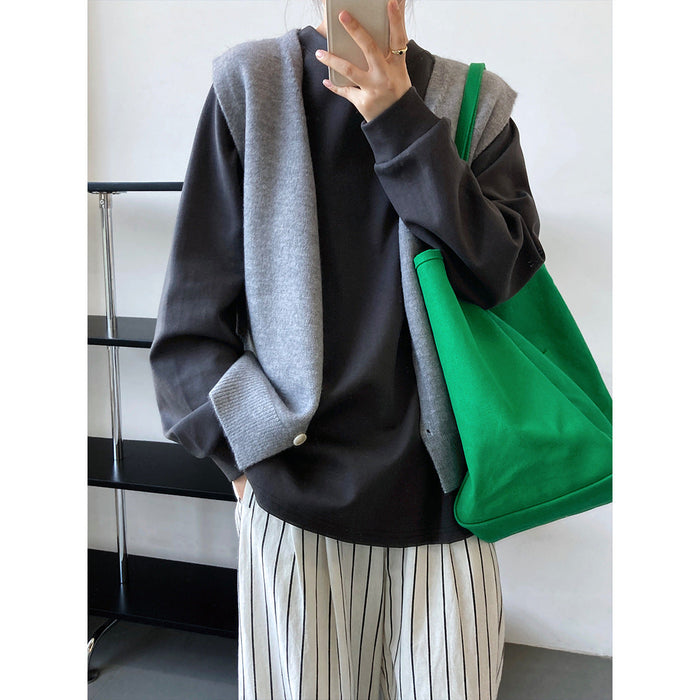 Solid Color Round Neck Bandage Dress Long Sleeve T Shirt Women Spring Lazy Loose Women Base Hoodie Thin