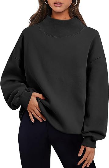 Women Clothing Neckline Slit Loose Casual Half Turtleneck Brushed Hoody