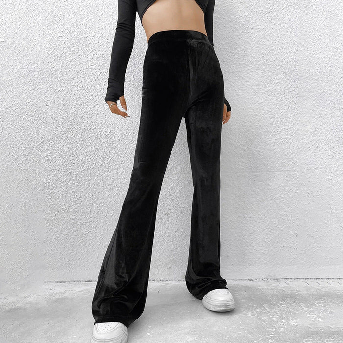 Women Clothing Autumn Winter High Waist Thin Comfortable Bootleg Pants Velvet Casual Trousers