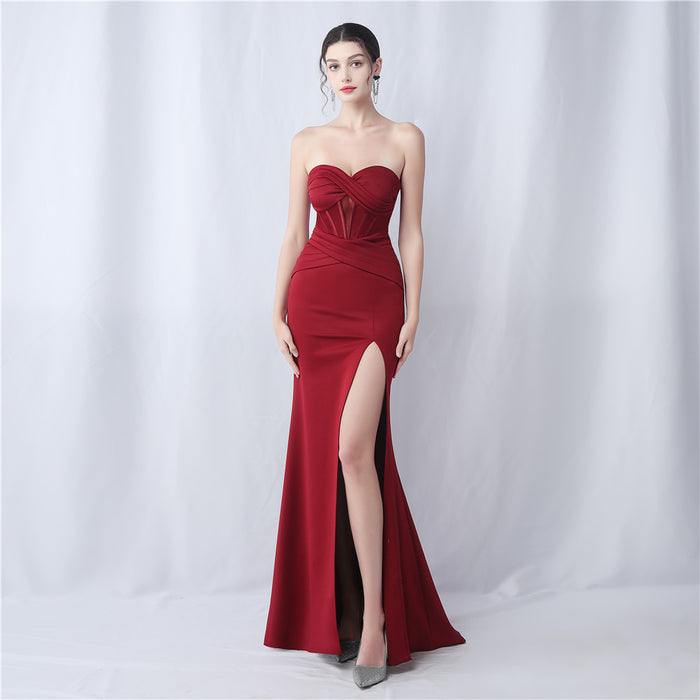 Boning Corset Waist Shaping Satin Wrinkle High End Bra Trailing Evening Dress