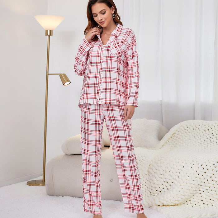 Pajamas Women Autumn Winter Cardigan Striped Long Sleeved Homewear Suit