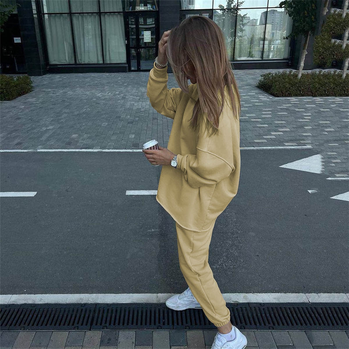 Autumn Winter Pullover Suit Women Long Sleeved Crew Neck Pullover Sweatshirt Sweatpants Two Piece Suit Women Casual