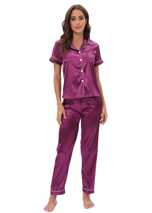 Satin Suit Two Piece Home Wear Pajamas Women