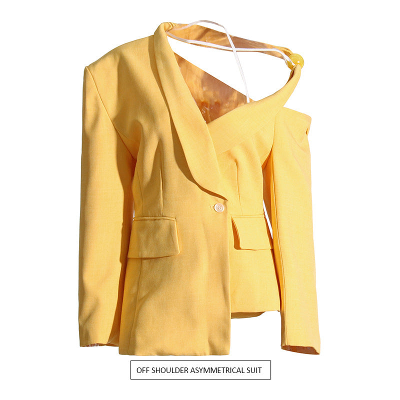 One Shoulder Blazer for Women Loose Casual Korean Office Lace up Waist Controlled Blazer for Women