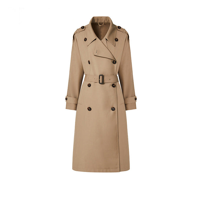 Element Autumn British Retro Double Breasted over the Knee Lengthened Trench Coat for Women Coat