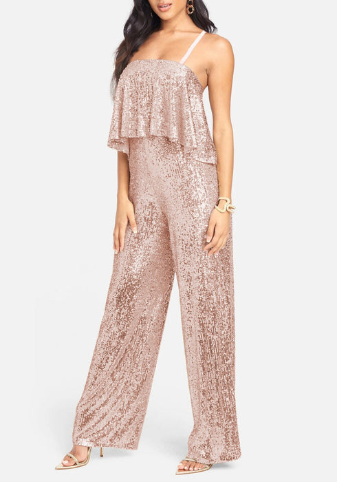 Dress Jumpsuit Sequin Sling Long Cocktail Party Slim Fit Sheath Trousers