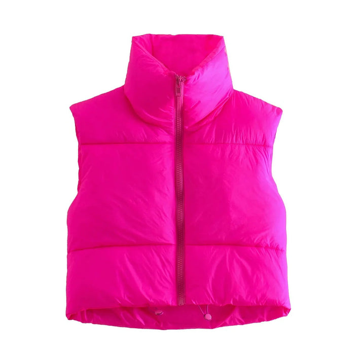 Sleeveless Zipped Stand Collar Cotton Vest Autumn Winter Multi Color Slim Fit Cotton Padded Jacket Vest Top