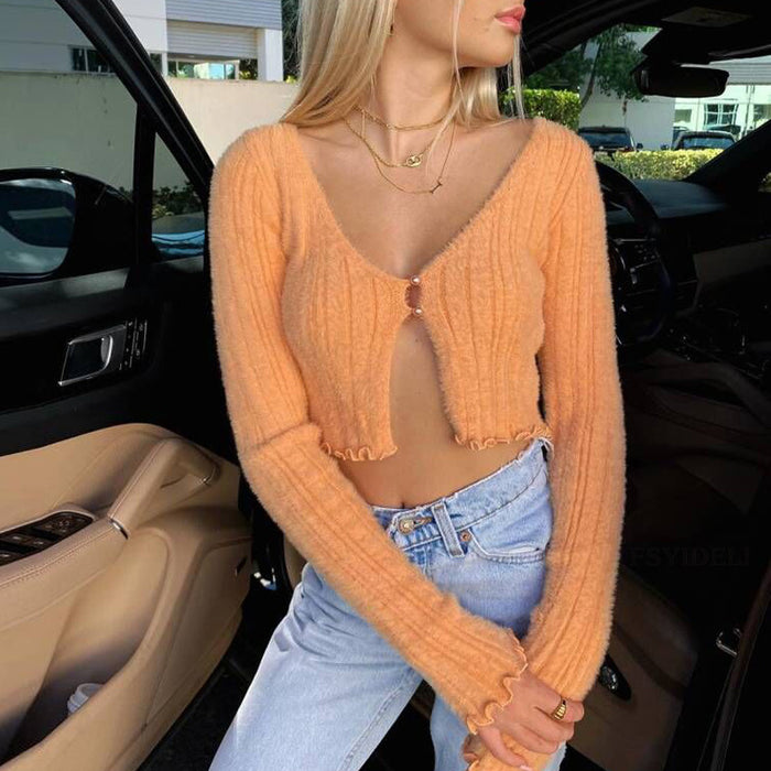 Women Sweater Fall/Winter Long Sleeves Cropped Short Cardigan Top