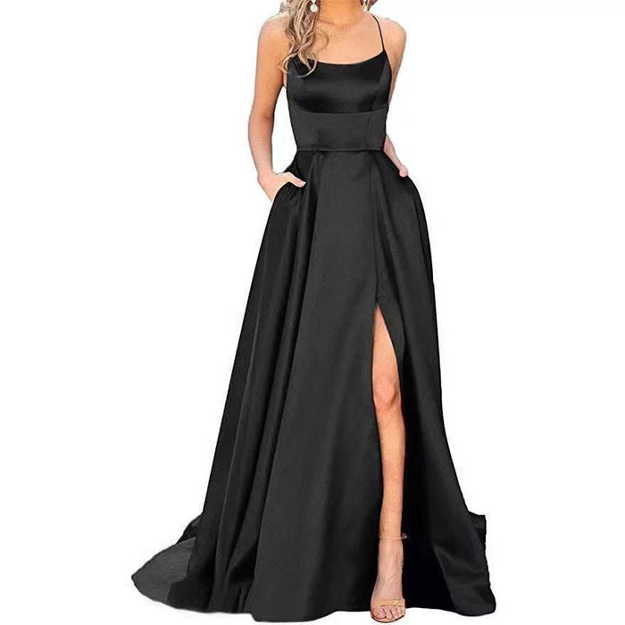 Bridesmaid Dress Long Maxi Dress Small Trailing Strap Solid Color Cocktail Evening Dress