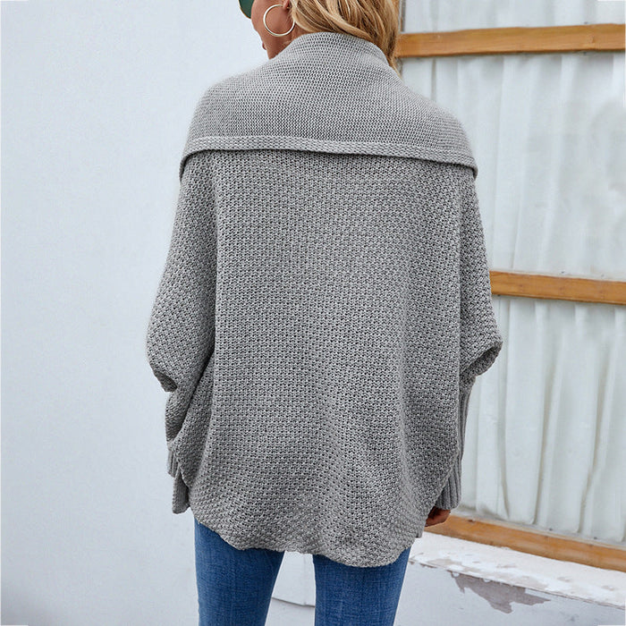 Autumn Winter Women Knitted Sweater Solid Color Batwing Sleeve Sweater Cardigan Coat Women