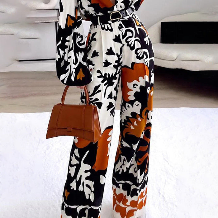 Autumn Women Bohemian Printing Color Contrast Casual Two Piece Set