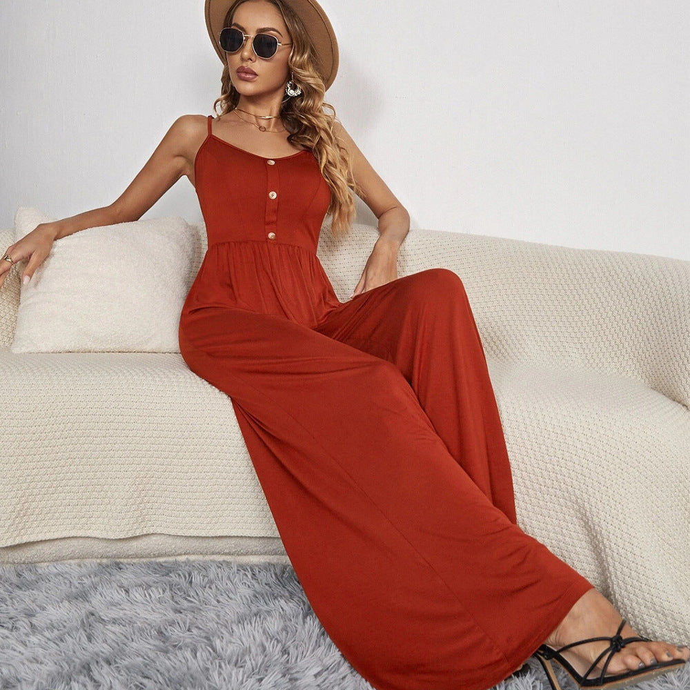 Women Clothing New Summer Jumpsuit Solid Color Casual Pullover Sleeveless Loose Jumpsuit