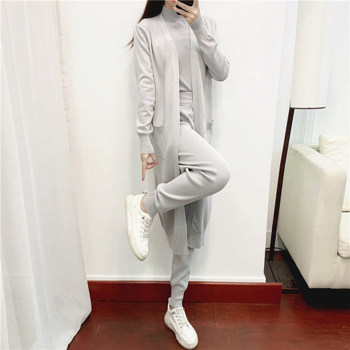 Autumn Fashionable Graceful sets Women Clothing Western Youthful Looking Casual Knitted Cardigan Vest Pants Three Piece Set