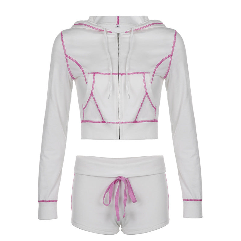 Early Autumn Reverse Car Line Split Sports Hoodie Idle Sexy Casual Slimming Two Piece Set