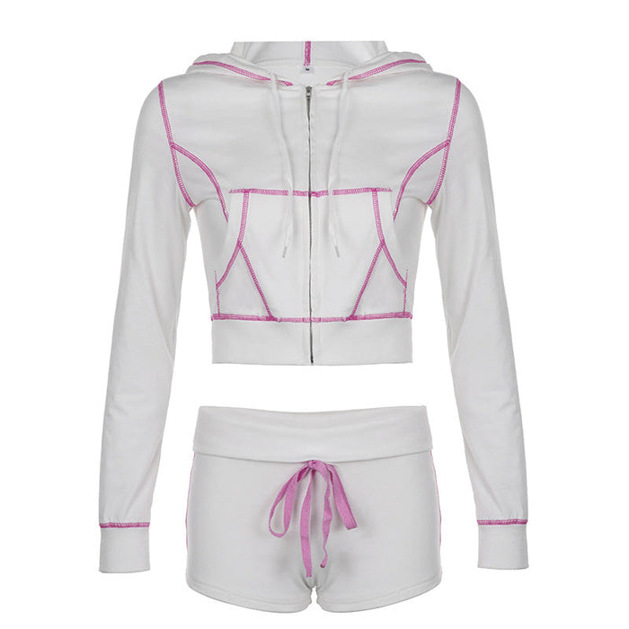 Early Autumn Reverse Car Line Split Sports Hoodie Idle Sexy Casual Slimming Two Piece Set