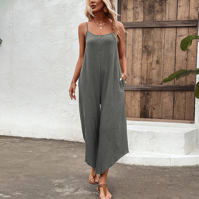 Solid Color Casual Sling Jumpsuit