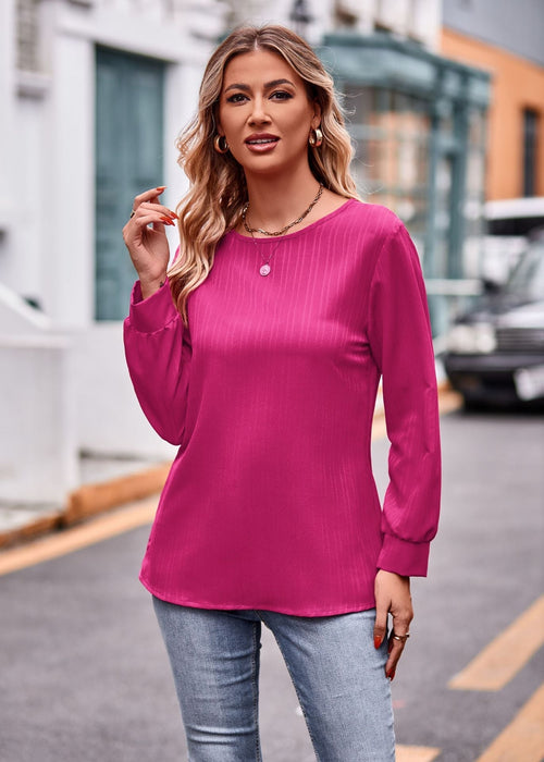 Autumn Women Clothing Solid Color Double Line Jacquard T shirt Long Sleeve Top