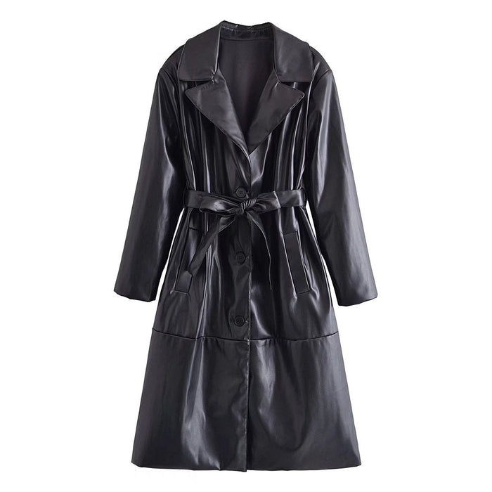 Autumn Women Clothing Street Casual Long Leather Wind Coat Women