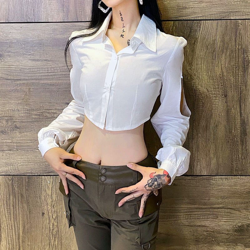 Autumn Women Clothing Sexy Sweet Fresh Polo Collar Breasted Long Sleeve Shirt