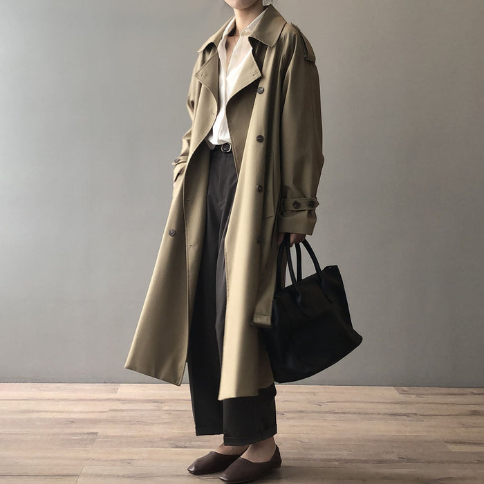 Long Trench Coat for Women Autumn Korean Elegant Loose Waist Tight Slimming Casual Coat for Women