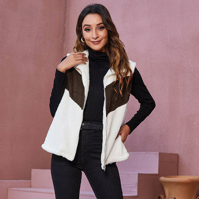 Autumn Winter Casual Contrast Color Plush Vest Vest Coat