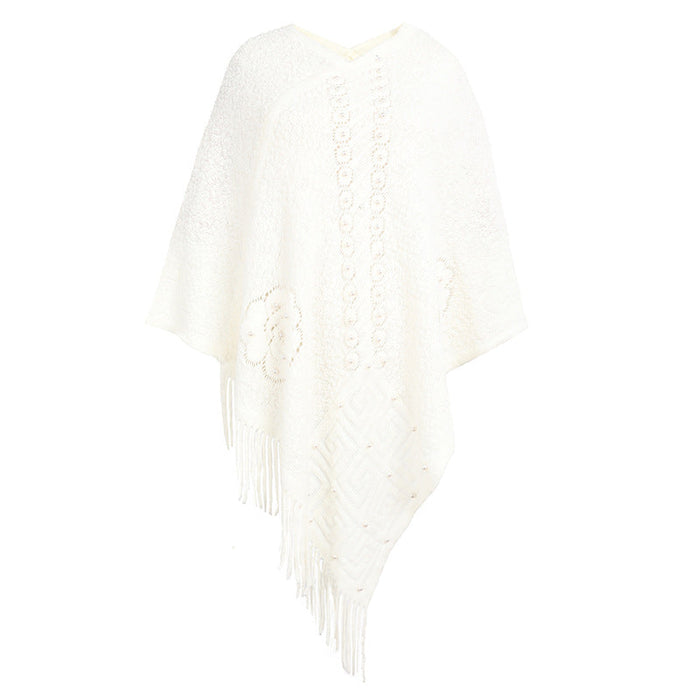 Autumn Winter Shawl Cape Knitwear Beaded Tassel Sweater Women