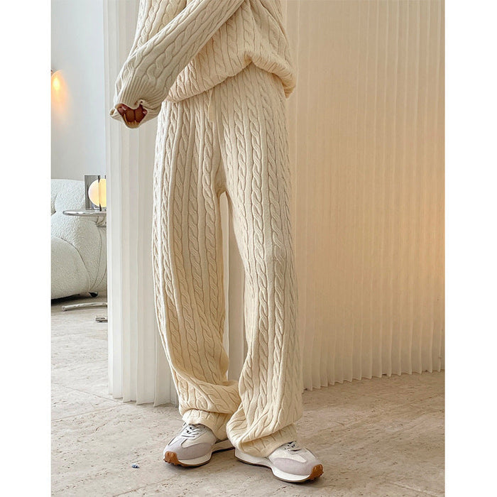 Autumn Winter New Lazy Comfortable Twisted High Waist Wide Leg Knitted Pants Loose-Fitting Slimming Pants Women Thick